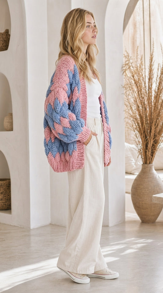 Luna™ – Wave Knit Cardigan in Pink & Blue