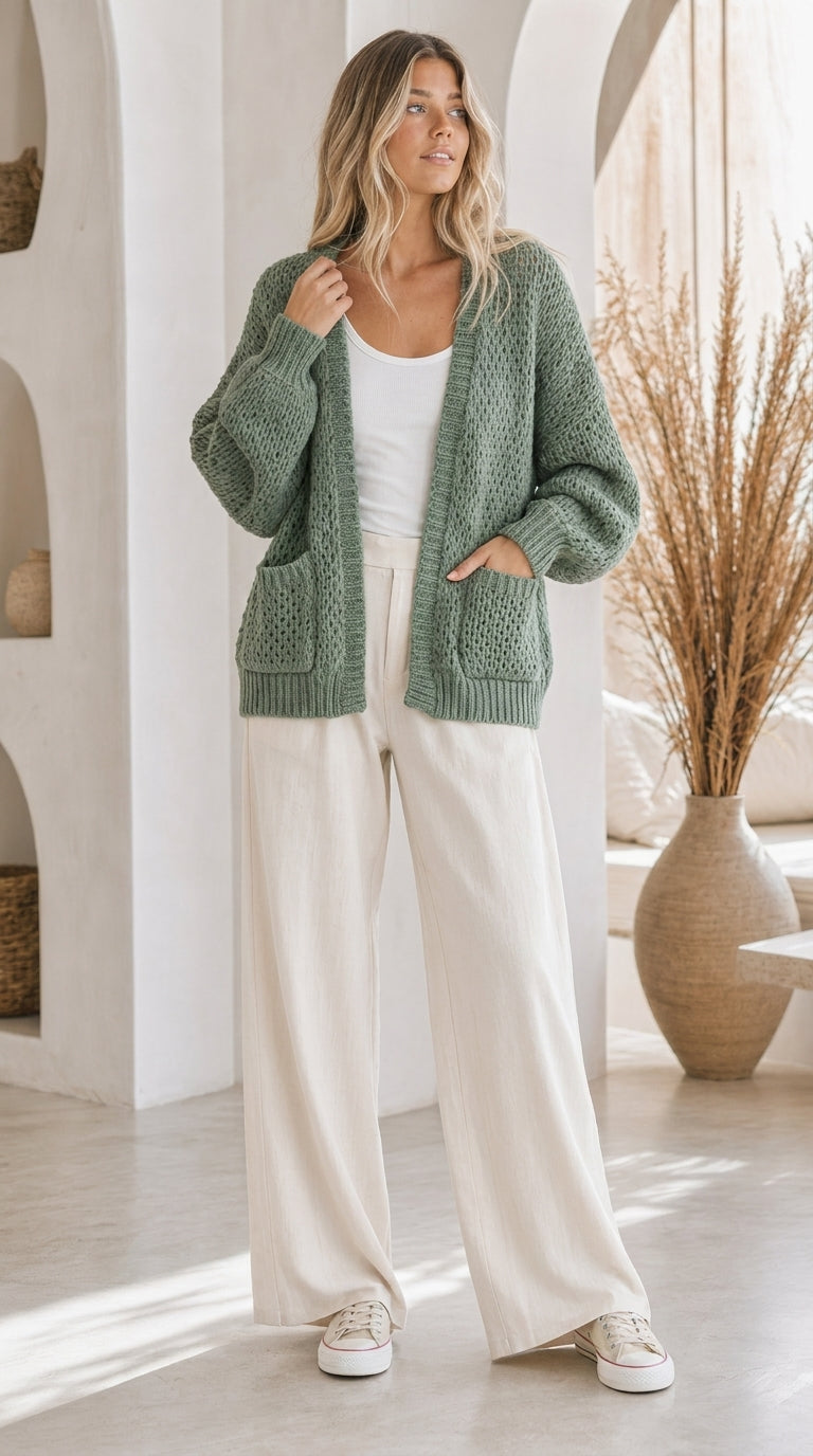 Evelyn Chunky Knit Cardigan - Forest