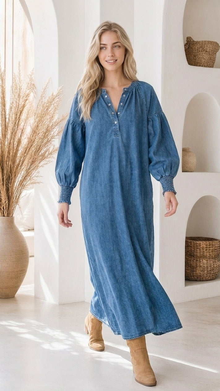Harper Denim Maxi Dress – Lifestyle