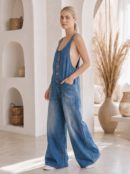 Saylor Wide-Leg Palazzo Overalls – Side view