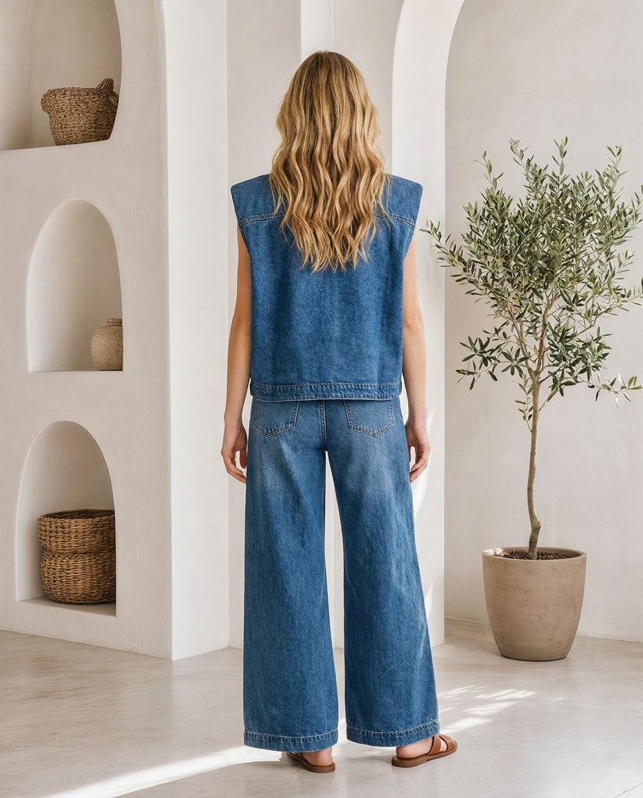 Denim Co-Ord Set Mid-wash Blue – Back