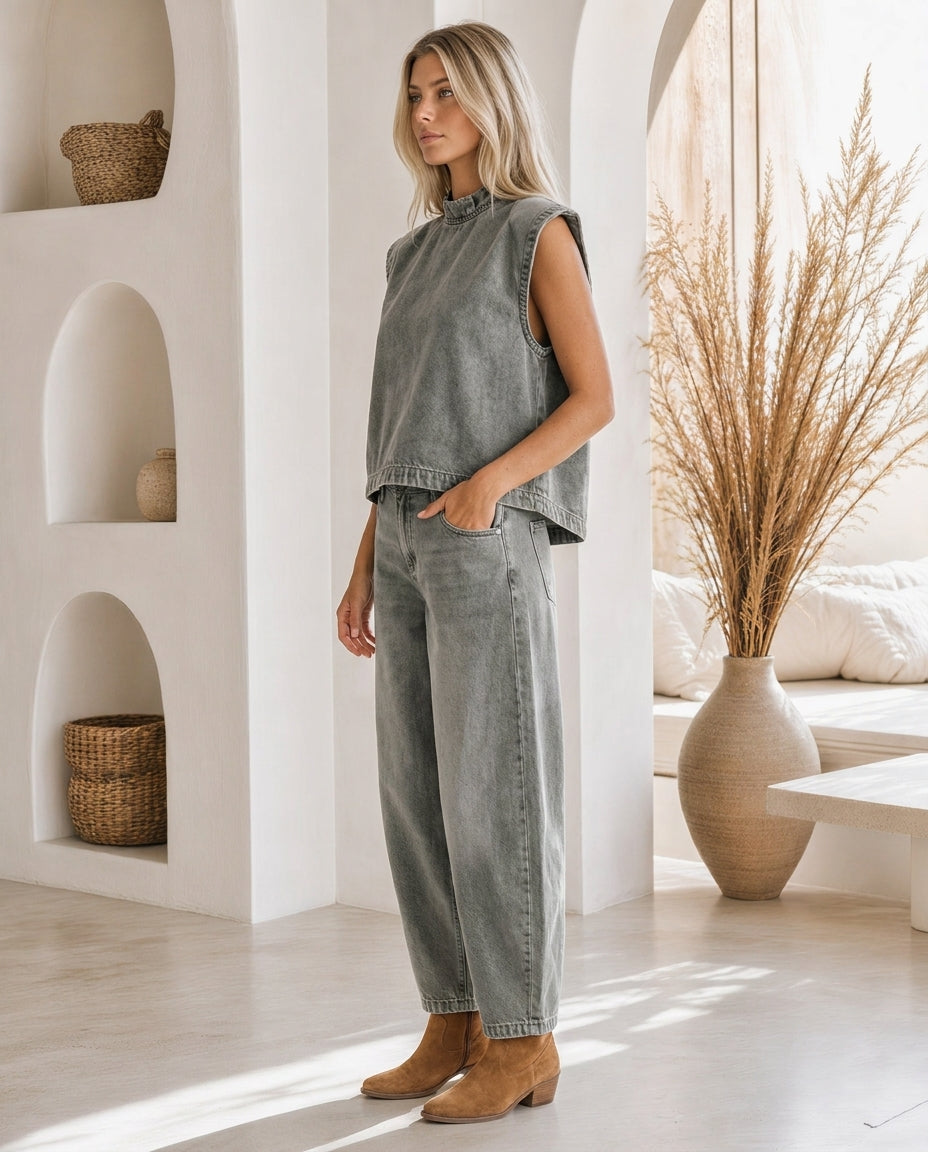 Denim Co-Ord Set Ash Grey – Side