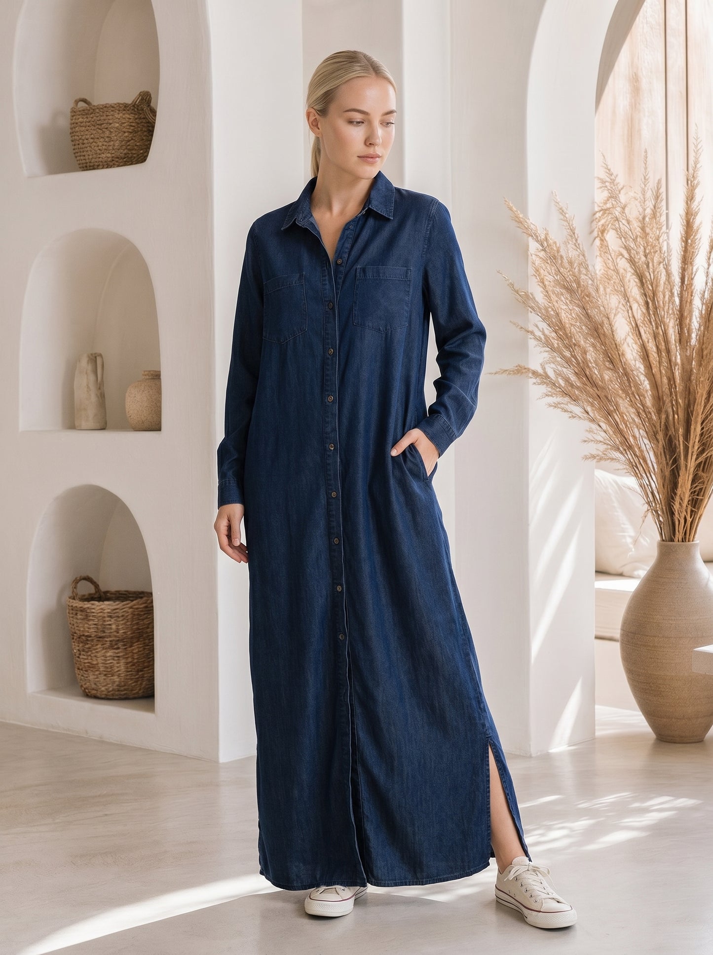 Wren™ Maxi Shirt Dress – Dark Navy front view