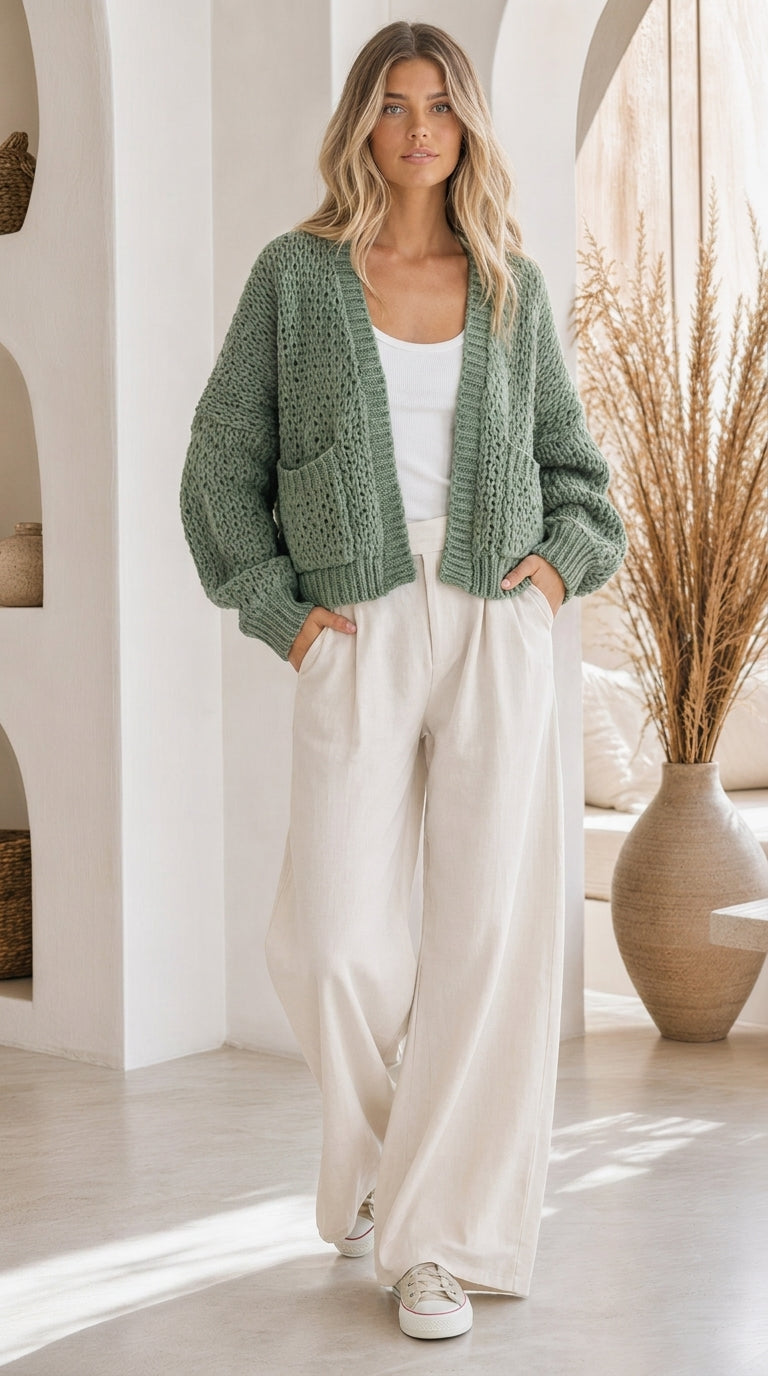 Evelyn Chunky Knit Cardigan - Forest