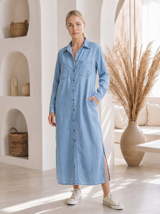 Wren™ Maxi Shirt Dress – Light Blue front view