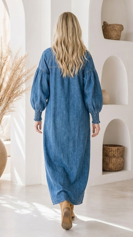 Harper Denim Maxi Dress – Back