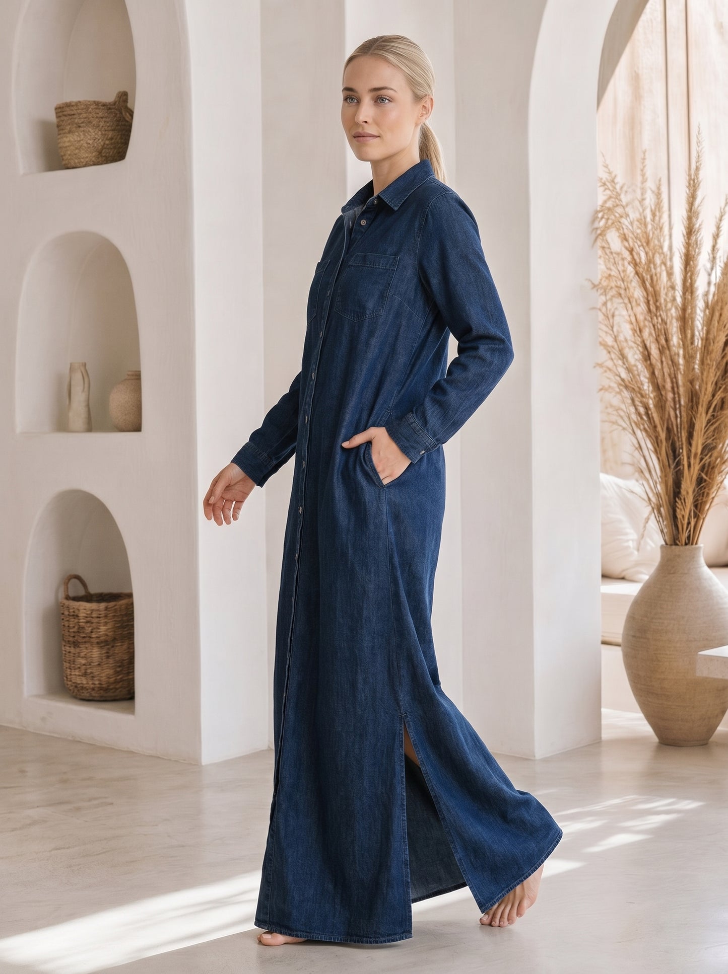 Wren™ Maxi Shirt Dress – Dark Navy side view