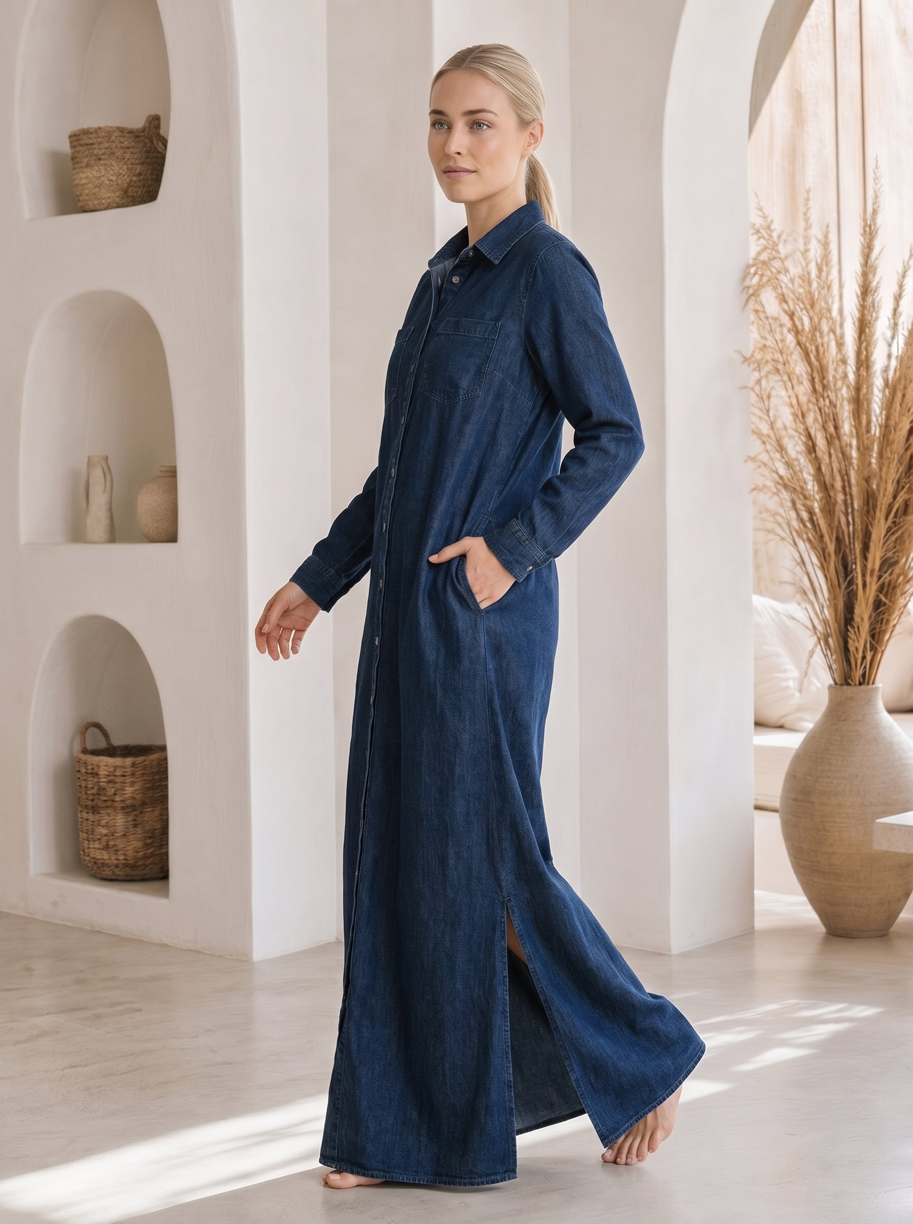 Wren™ Maxi Shirt Dress – Dark Navy side view
