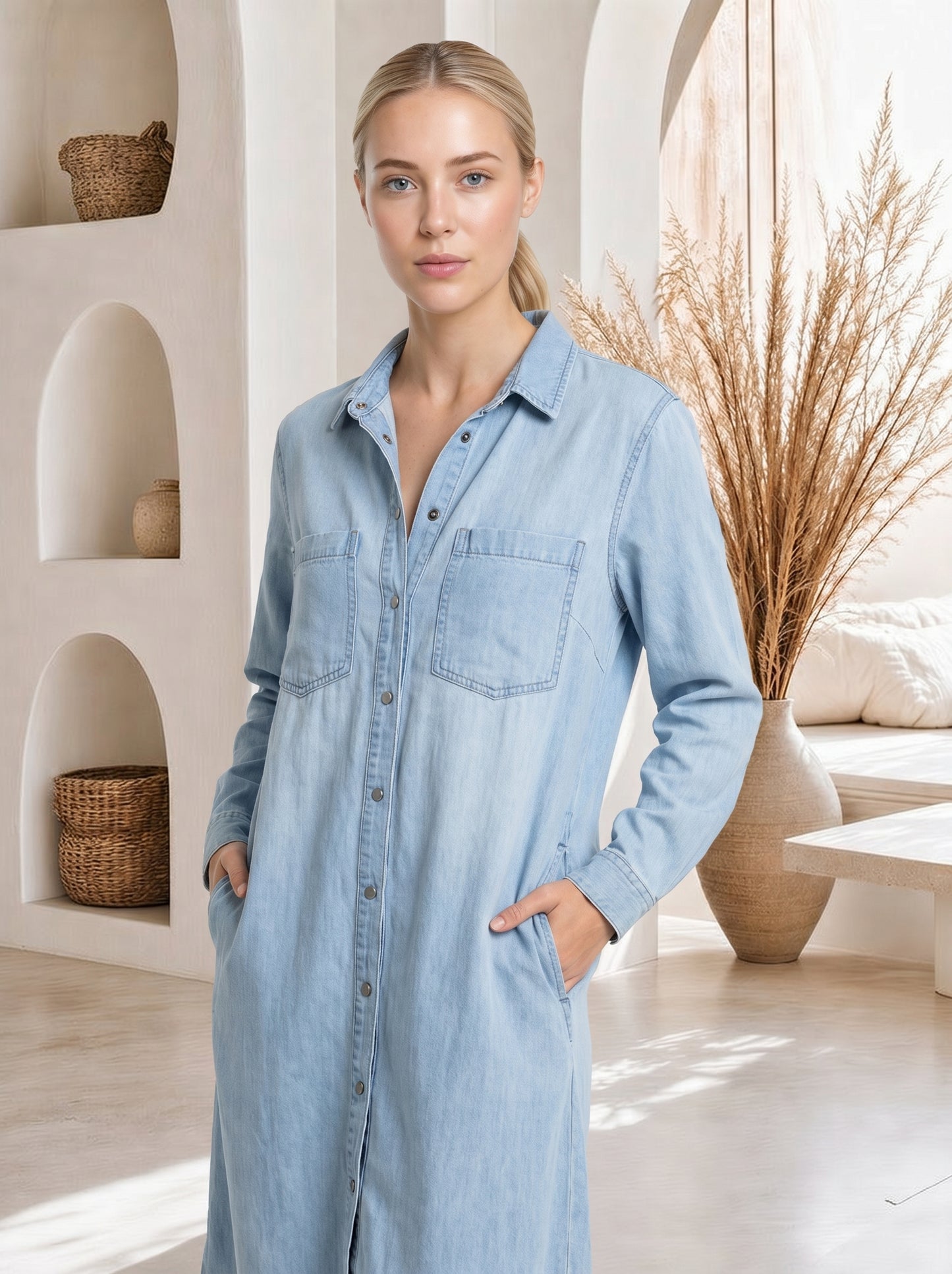 Wren™ Maxi Shirt Dress – pocket and collar detail