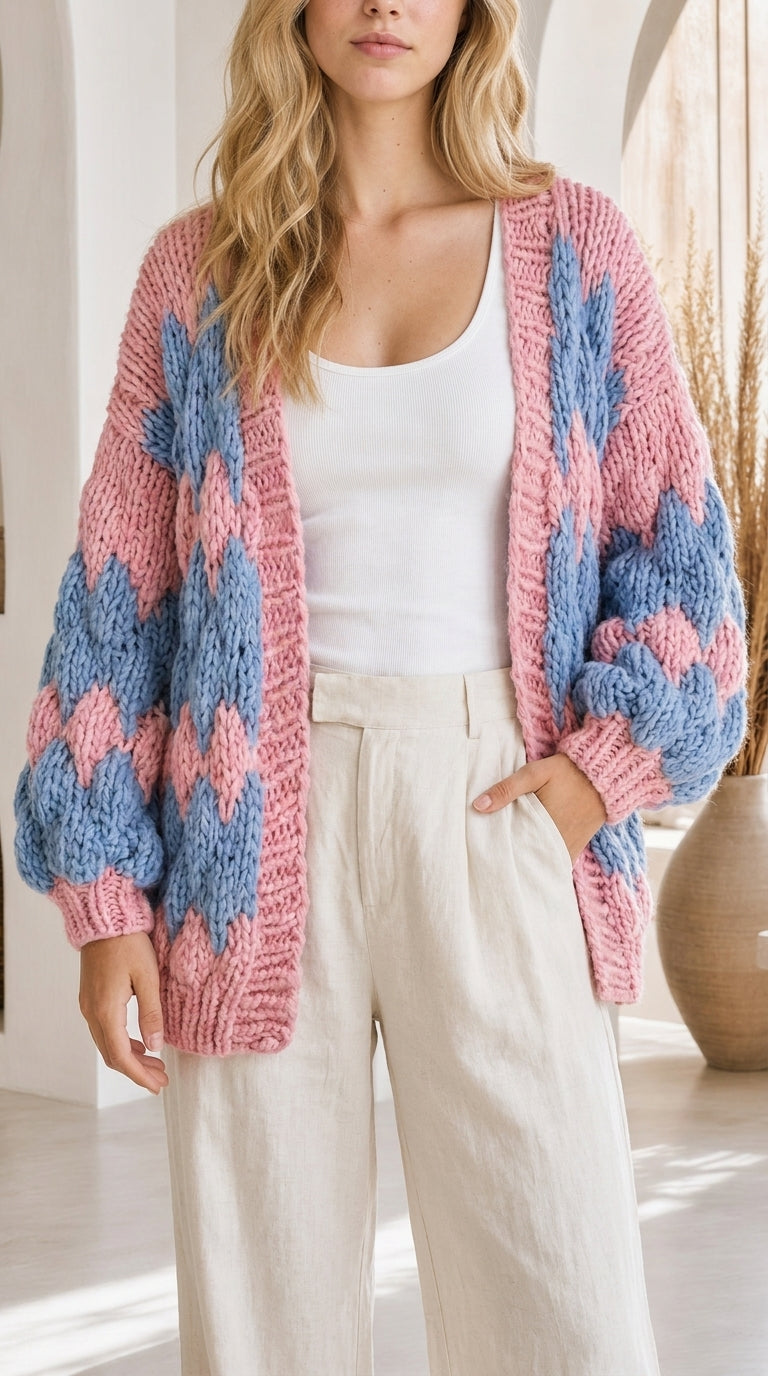 Luna™ – Wave Knit Cardigan in Pink & Blue