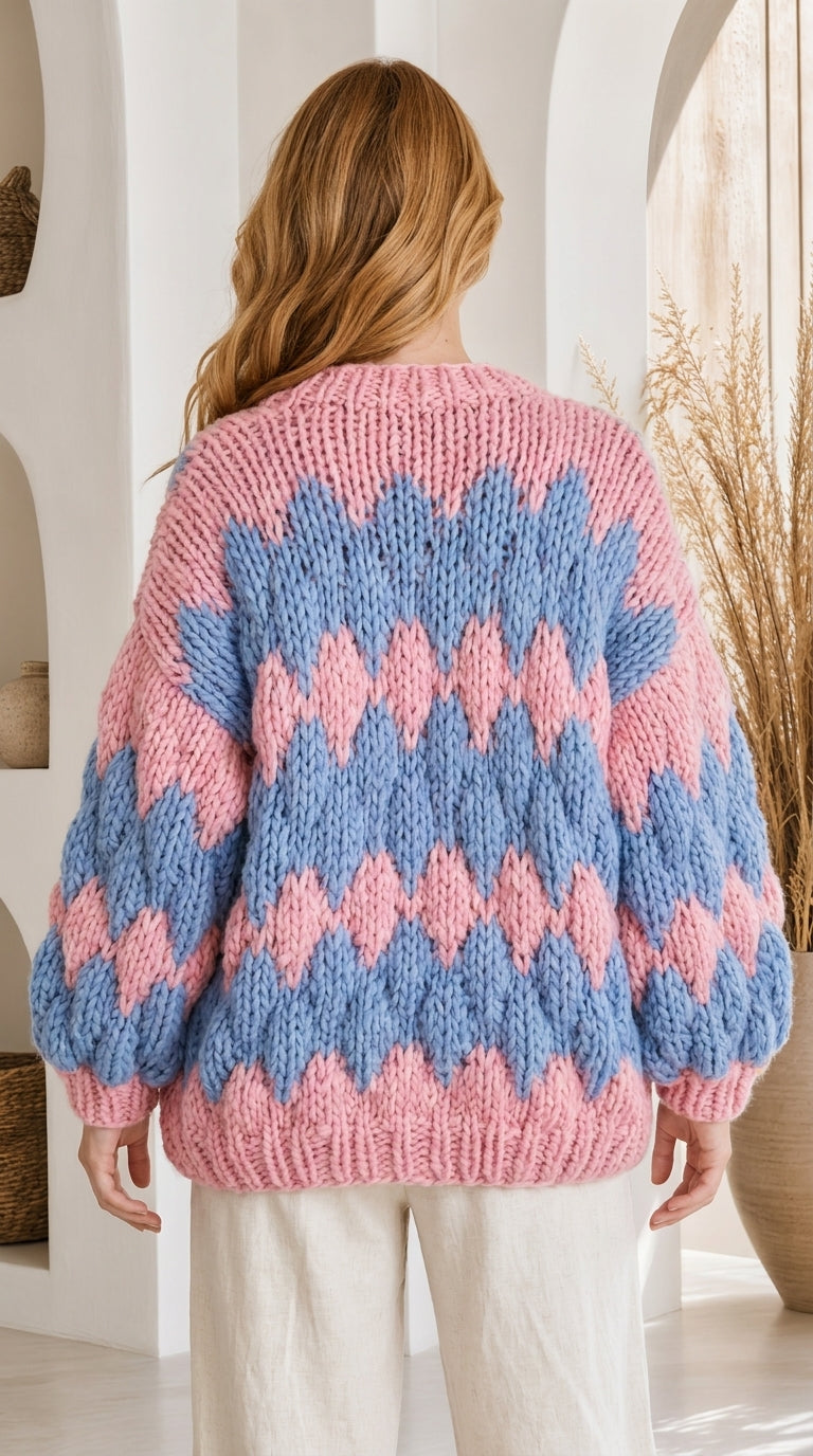 Luna™ – Wave Knit Cardigan in Pink & Blue