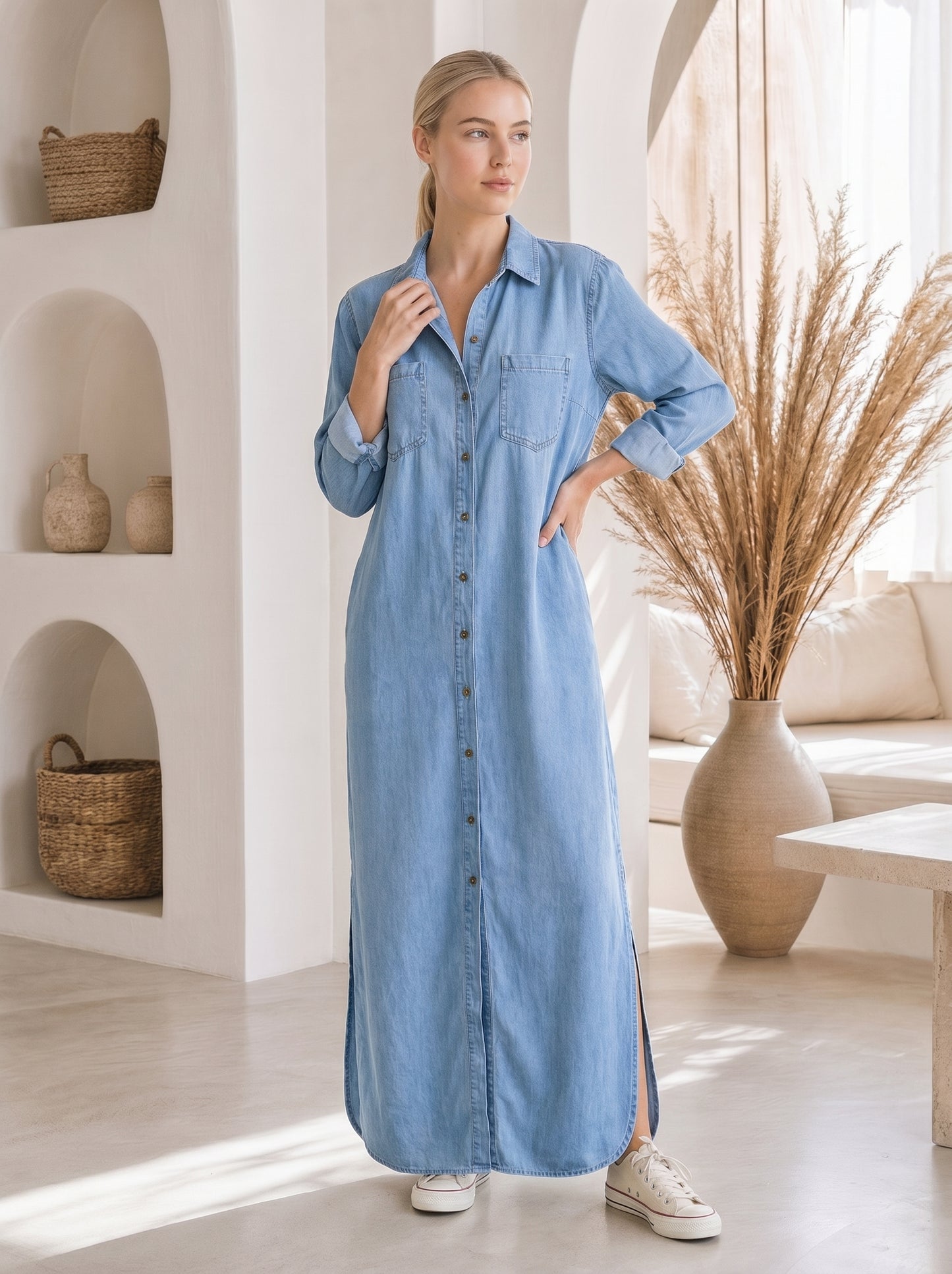 Wren™ Maxi Shirt Dress – Light Blue lifestyle