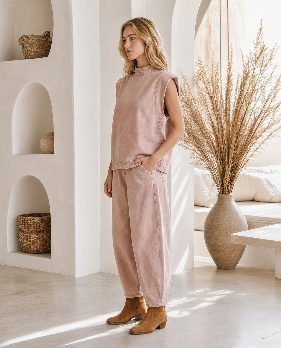 Denim Co-Ord Set Dusty Blush Pink – Side
