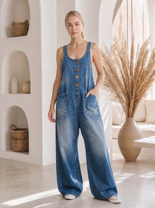 Saylor Wide-Leg Palazzo Overalls – Front view