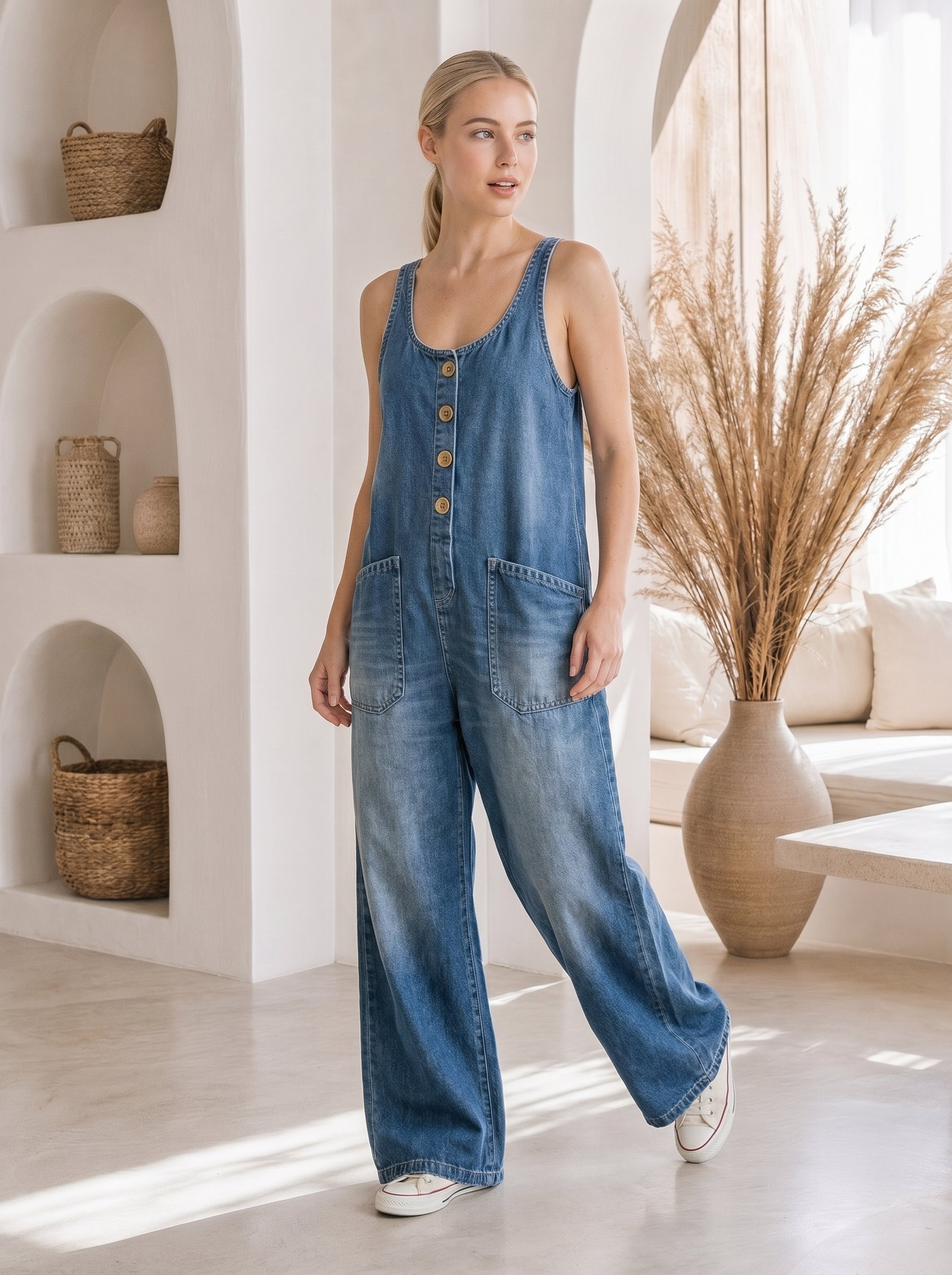 Saylor Wide-Leg Palazzo Overalls – Alternate front view