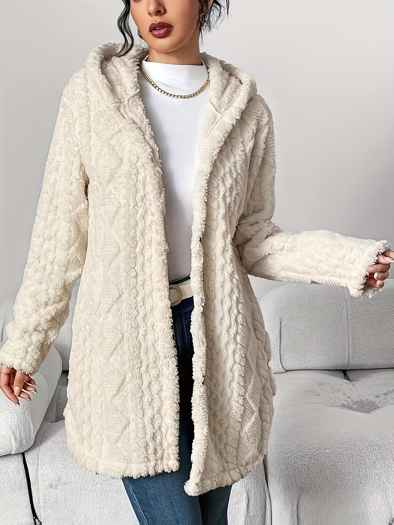 Hazel | Hooded Plush Cardigan Coat