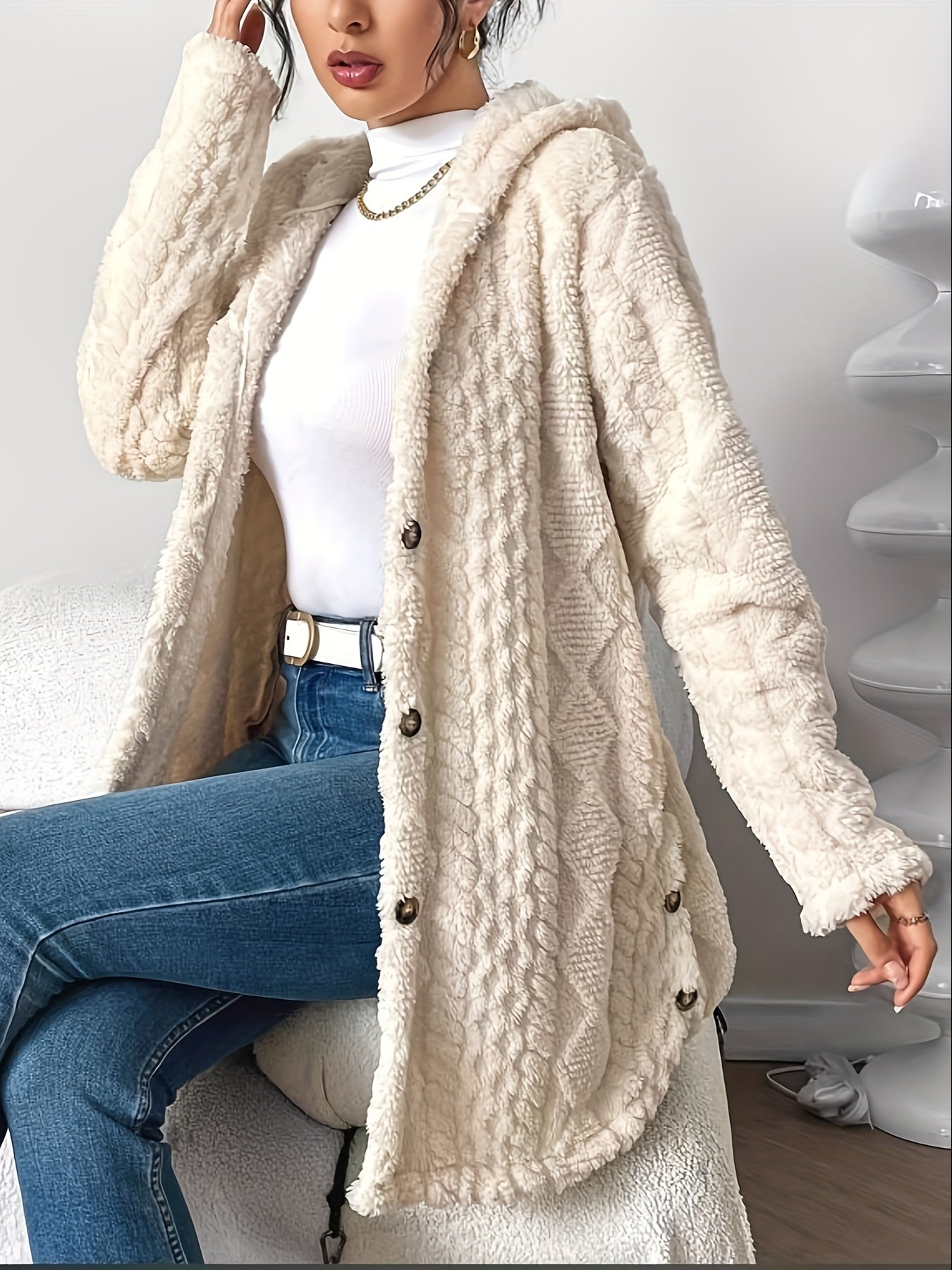Hazel | Hooded Plush Cardigan Coat